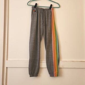Aviator Nation Grey Sweatpants with Pastel Leg Stripes S